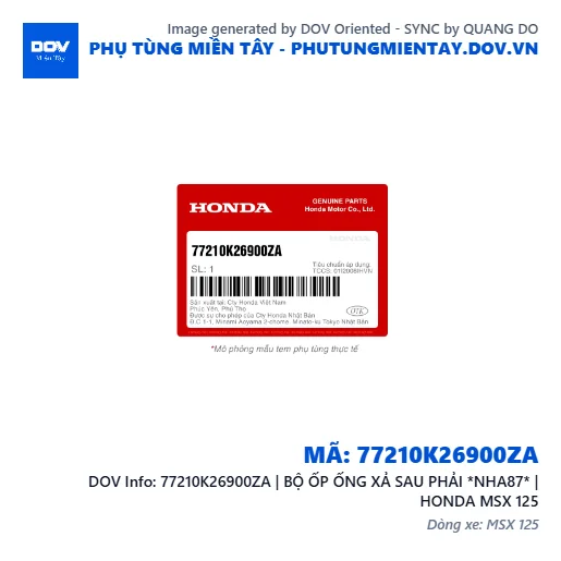 77210K26900ZA | BỘ ỐP ỐNG XẢ SAU PHẢI *NHA87* | HONDA MSX 125 — 77210K26900ZA