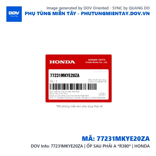 77231MKYE20ZA | ỐP SAU PHẢI A *R380* | HONDA  — 77231MKYE20ZA
