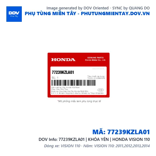 77239KZLA01 | KHÓA YÊN | HONDA VISION 110 — 77239KZLA01