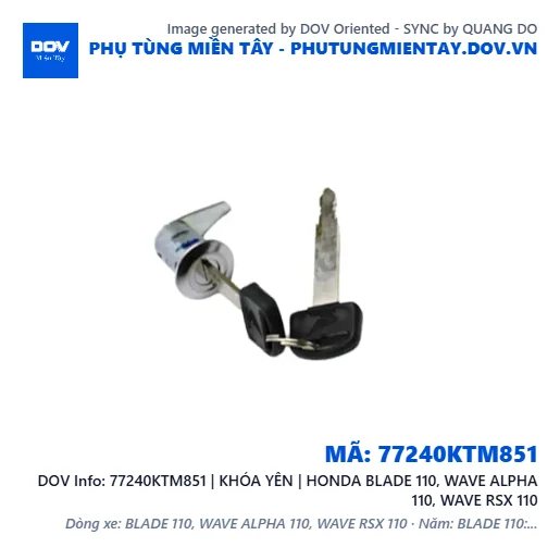 77240KTM851 | KHÓA YÊN | HONDA BLADE 110, WAVE ALPHA 110, WAVE RSX 110 — 77240KTM851