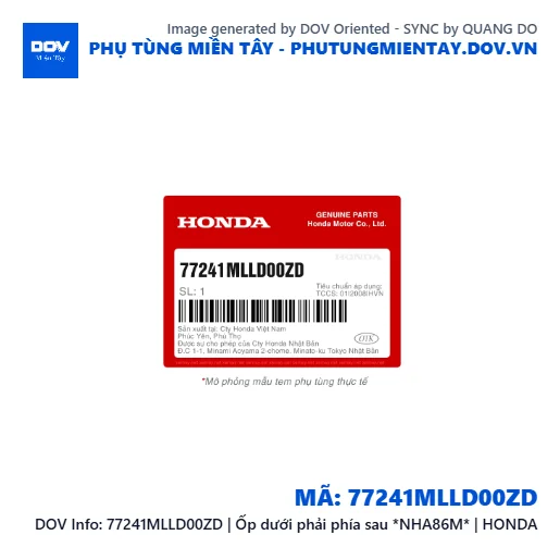 77241MLLD00ZD | Ốp dưới phải phía sau *NHA86M* | HONDA  — 77241MLLD00ZD