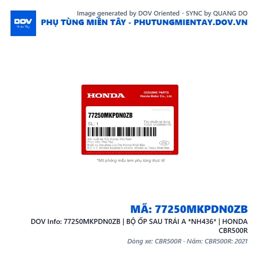 77250MKPDN0ZB | BỘ ỐP SAU TRÁI A *NH436* | HONDA CBR500R — 77250MKPDN0ZB