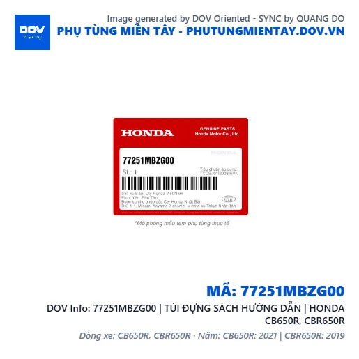 77251MBZG00 | TÚI ĐỰNG SÁCH HƯỚNG DẪN | HONDA CB650R, CBR650R — 77251MBZG00