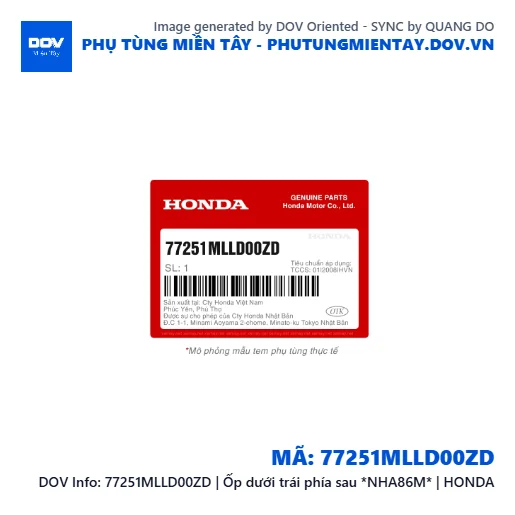 77251MLLD00ZD | Ốp dưới trái phía sau *NHA86M* | HONDA  — 77251MLLD00ZD