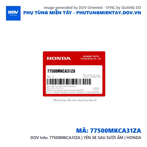 77500MKCA31ZA | YÊN XE SAU SƯỞI ẤM | HONDA — 77500MKCA31ZA