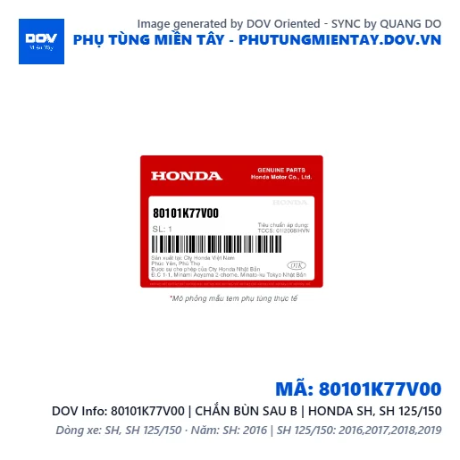 80101K77V00 | CHẮN BÙN SAU B | HONDA SH, SH 125/150 — 80101K77V00
