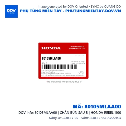 80105MLAA00 | CHẮN BÙN SAU B | HONDA REBEL 1100 — 80105MLAA00