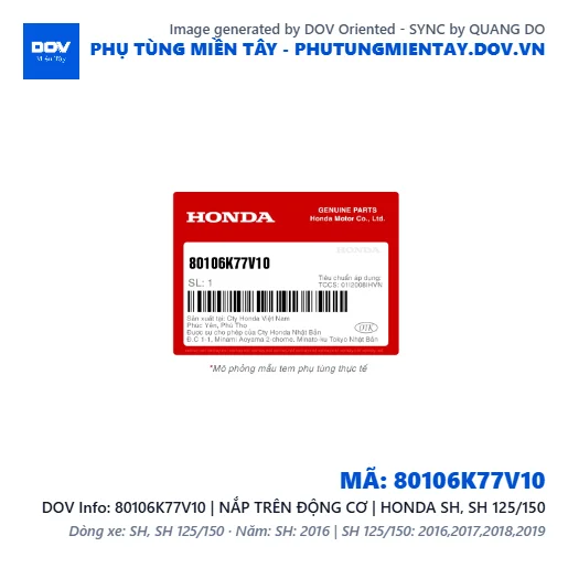 80106K77V10 | NẮP TRÊN ĐỘNG CƠ | HONDA SH, SH 125/150 — 80106K77V10
