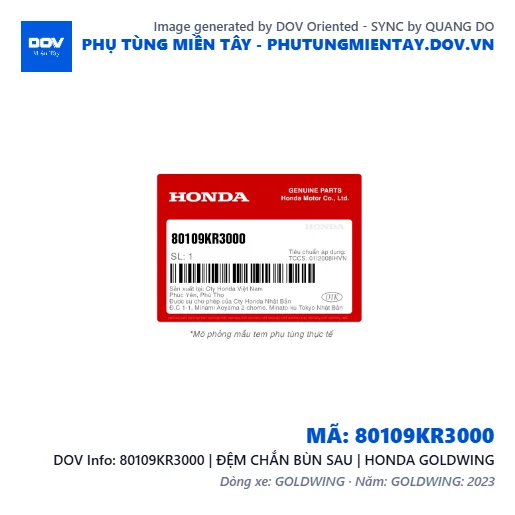 80109KR3000 | ĐỆM CHẮN BÙN SAU | HONDA GOLDWING — 80109KR3000