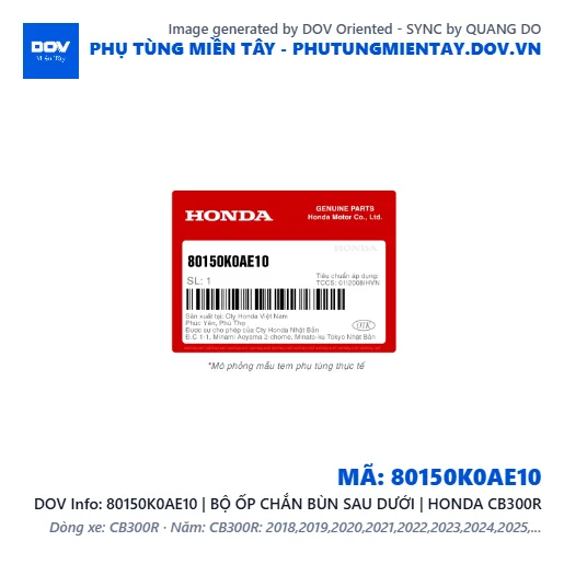 80150K0AE10 | BỘ ỐP CHẮN BÙN SAU DƯỚI | HONDA CB300R — 80150K0AE10