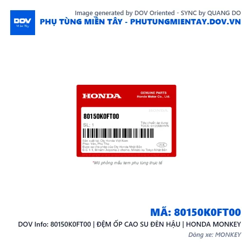 80150K0FT00 | ĐỆM ỐP CAO SU ĐÈN HẬU | HONDA MONKEY — 80150K0FT00
