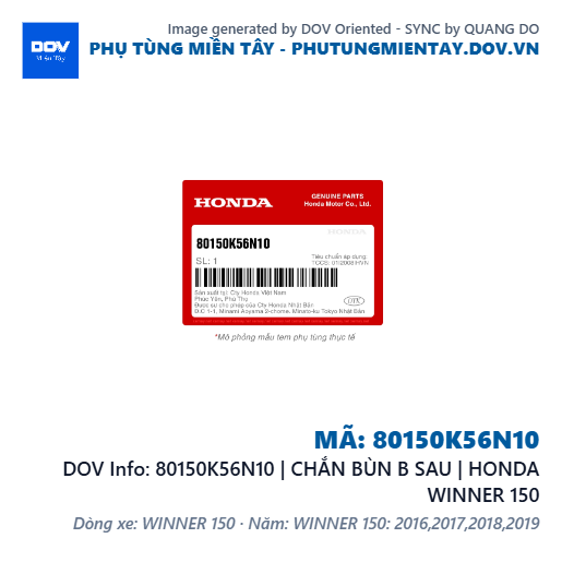 80150K56N10 | CHẮN BÙN B SAU | HONDA WINNER 150 — 80150K56N10