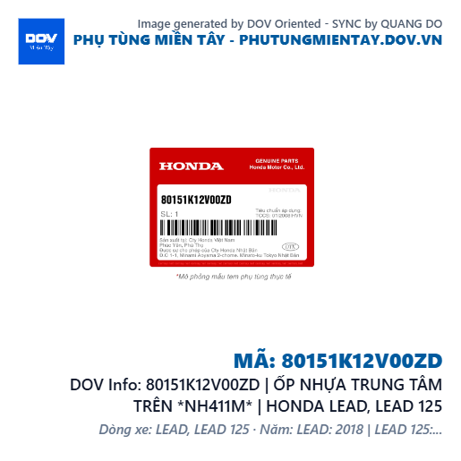 80151K12V00ZD | ỐP NHỰA TRUNG TÂM TRÊN *NH411M* | HONDA LEAD, LEAD 125 — 80151K12V00ZD