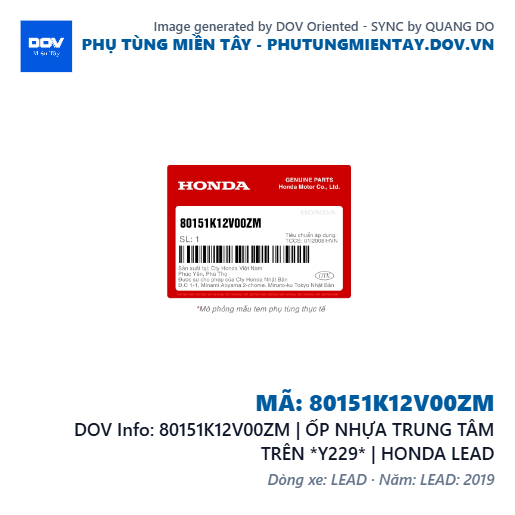 80151K12V00ZM | ỐP NHỰA TRUNG TÂM TRÊN *Y229* | HONDA LEAD — 80151K12V00ZM