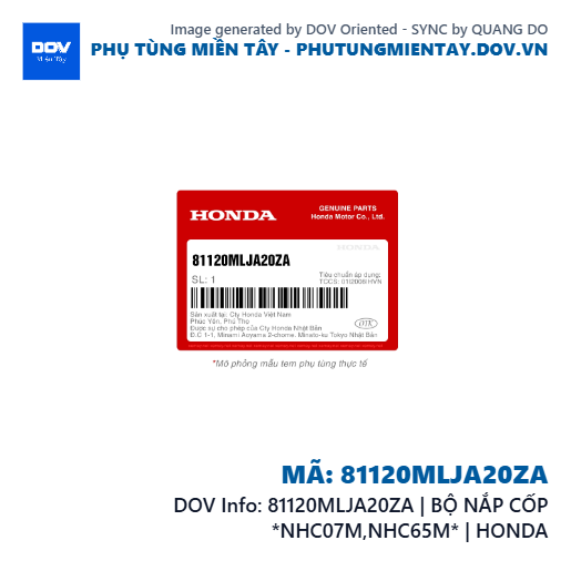 81120MLJA20ZA | BỘ NẮP CỐP *NHC07M,NHC65M* | HONDA  — 81120MLJA20ZA