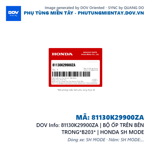 81130K29900ZA | BỘ ỐP TRÊN BÊN TRONG*B203* | HONDA SH MODE — 81130K29900ZA