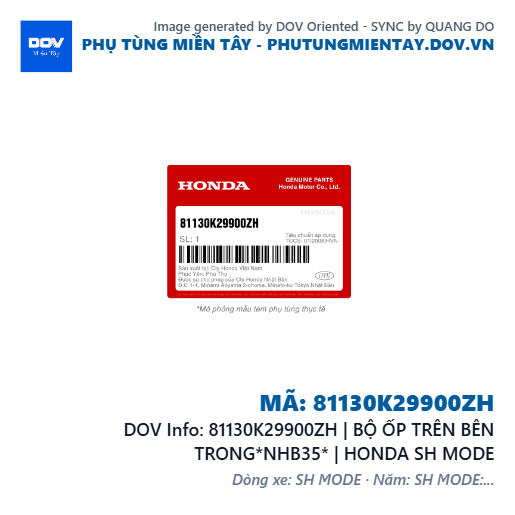 81130K29900ZH | BỘ ỐP TRÊN BÊN TRONG*NHB35* | HONDA SH MODE — 81130K29900ZH