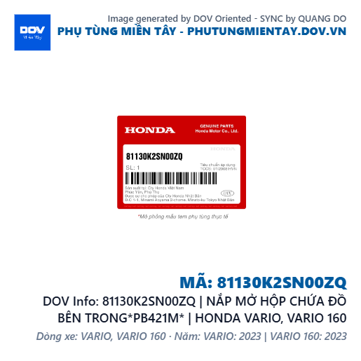 81130K2SN00ZQ | NẮP MỞ HỘP CHỨA ĐỒ BÊN TRONG*PB421M* | HONDA VARIO, VARIO 160 — 81130K2SN00ZQ