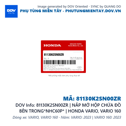 81130K2SN00ZR | NẮP MỞ HỘP CHỨA ĐỒ BÊN TRONG*NHC60P* | HONDA VARIO, VARIO 160 — 81130K2SN00ZR