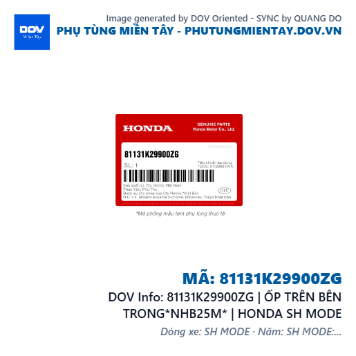 81131K29900ZG | ỐP TRÊN BÊN TRONG*NHB25M* | HONDA SH MODE — 81131K29900ZG