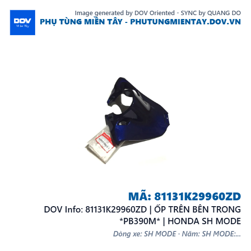 81131K29960ZD | ỐP TRÊN BÊN TRONG *PB390M* | HONDA SH MODE — 81131K29960ZD