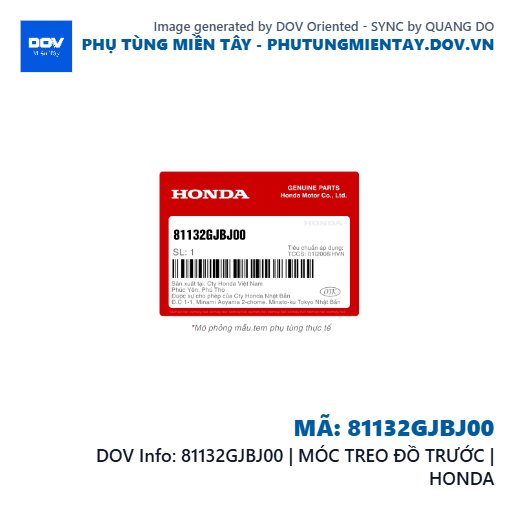 81132GJBJ00 | MÓC TREO ĐỒ TRƯỚC | HONDA  — 81132GJBJ00