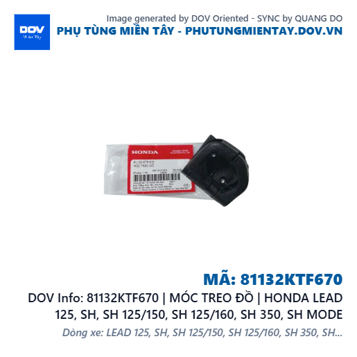 81132KTF670 | MÓC TREO ĐỒ | HONDA LEAD 125, SH, SH 125/150, SH 125/160, SH 350, SH MODE — 81132KTF670