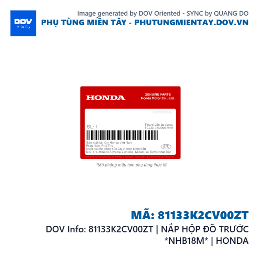 81133K2CV00ZT | NẮP HỘP ĐỒ TRƯỚC *NHB18M* | HONDA  — 81133K2CV00ZT