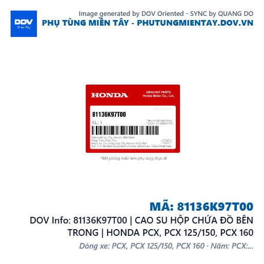 81136K97T00 | CAO SU HỘP CHỨA ĐỒ BÊN TRONG | HONDA PCX, PCX 125/150, PCX 160 — 81136K97T00