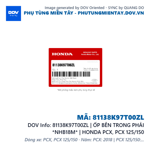 81138K97T00ZL | ỐP BÊN TRONG PHẢI *NHB18M* | HONDA PCX, PCX 125/150 — 81138K97T00ZL