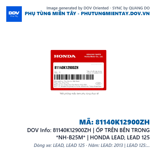 81140K12900ZH | ỐP TRÊN BÊN TRONG *NH-B25M* | HONDA LEAD, LEAD 125 — 81140K12900ZH