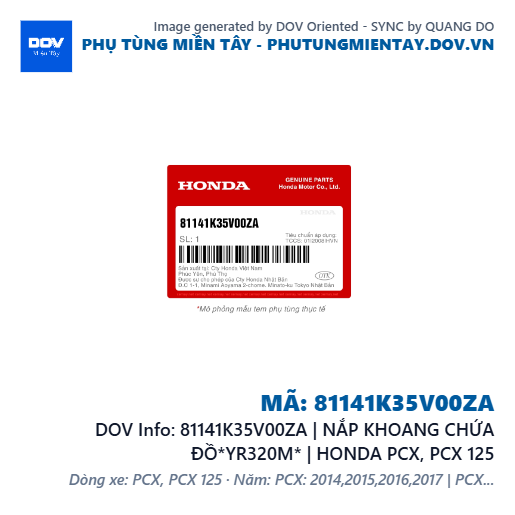 81141K35V00ZA | NẮP KHOANG CHỨA ĐỒ*YR320M* | HONDA PCX, PCX 125 — 81141K35V00ZA