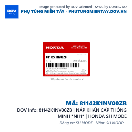 81142K1NV00ZB | NẮP KHẨN CẤP THÔNG MINH *NH1* | HONDA SH MODE — 81142K1NV00ZB