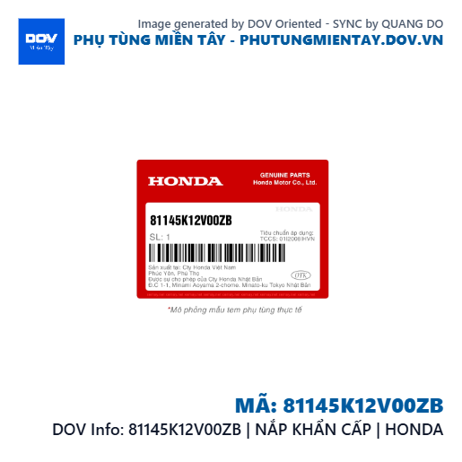 81145K12V00ZB | NẮP KHẨN CẤP | HONDA  — 81145K12V00ZB
