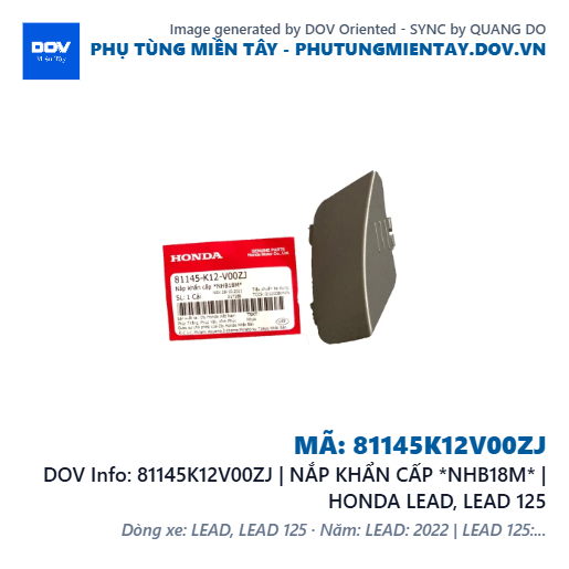 81145K12V00ZJ | NẮP KHẨN CẤP *NHB18M* | HONDA LEAD, LEAD 125 — 81145K12V00ZJ