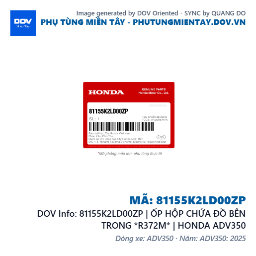81155K2LD00ZP | ỐP HỘP CHỨA ĐỒ BÊN TRONG *R372M* | HONDA ADV350 — 81155K2LD00ZP