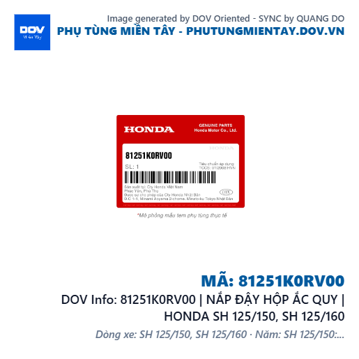 81251K0RV00 | NẮP ĐẬY HỘP ẮC QUY | HONDA SH 125/150, SH 125/160 — 81251K0RV00
