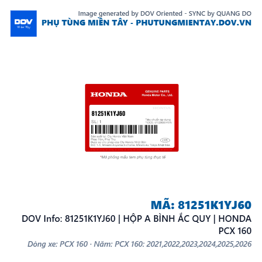 81251K1YJ60 | HỘP A BÌNH ẮC QUY | HONDA PCX 160 — 81251K1YJ60