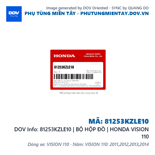 81253KZLE10 | BỘ HỘP ĐỒ | HONDA VISION 110 — 81253KZLE10