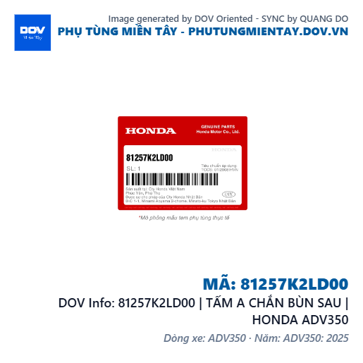 81257K2LD00 | TẤM A CHẮN BÙN SAU | HONDA ADV350 — 81257K2LD00