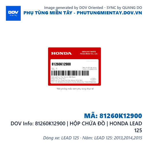 81260K12900 | HỘP CHỨA ĐỒ | HONDA LEAD 125 — 81260K12900