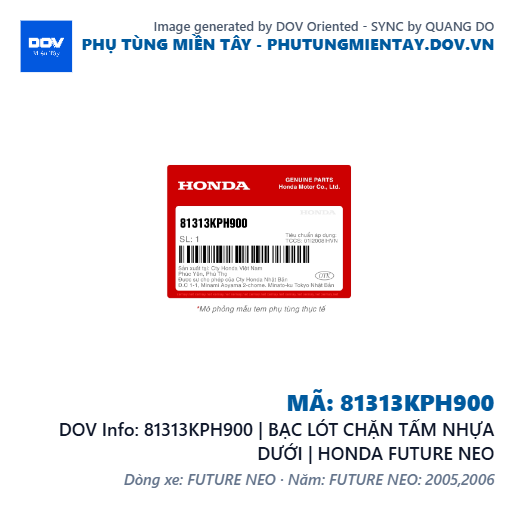 81313KPH900 | BẠC LÓT CHẶN TẤM NHỰA DƯỚI | HONDA FUTURE NEO — 81313KPH900