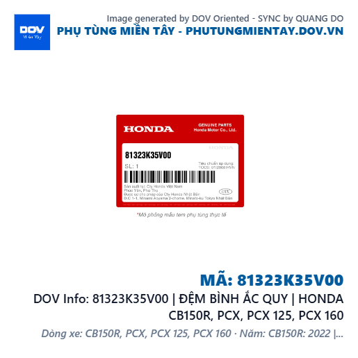 81323K35V00 | ĐỆM BÌNH ẮC QUY | HONDA CB150R, PCX, PCX 125, PCX 160 — 81323K35V00