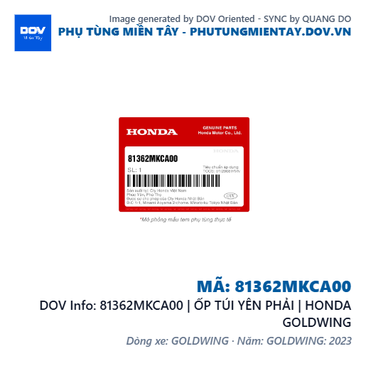 81362MKCA00 | ỐP TÚI YÊN PHẢI | HONDA GOLDWING — 81362MKCA00