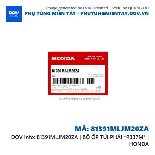 81391MLJM20ZA | BỘ ỐP TÚI PHẢI *R337M* | HONDA  — 81391MLJM20ZA