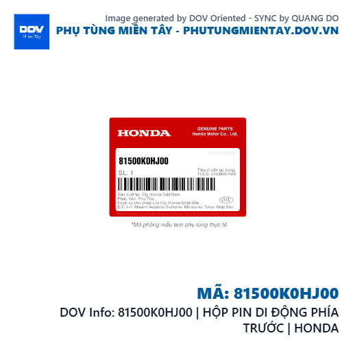 81500K0HJ00 | HỘP PIN DI ĐỘNG PHÍA TRƯỚC | HONDA  — 81500K0HJ00