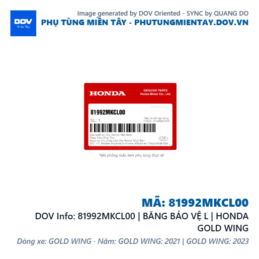 81992MKCL00 | BĂNG BẢO VỆ L | HONDA GOLD WING — 81992MKCL00