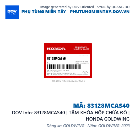 83128MCAS40 | TẤM KHÓA HỘP CHỨA ĐỒ | HONDA GOLDWING — 83128MCAS40