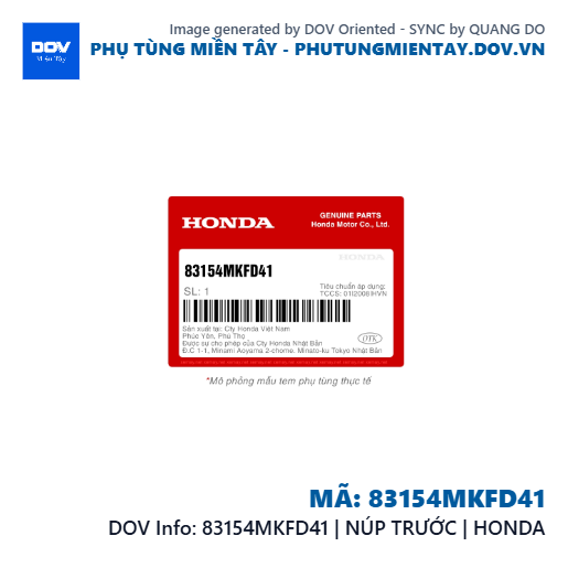 83154MKFD41 | NÚP TRƯỚC | HONDA  — 83154MKFD41