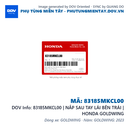 83185MKCL00 | NẮP SAU TAY LÁI BÊN TRÁI | HONDA GOLDWING — 83185MKCL00